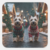 Scottish Terrier Dogs Christmas Snow Holiday スクエアシール (正面)