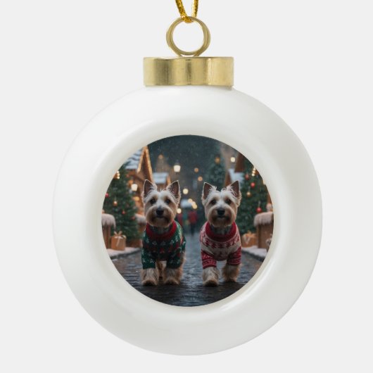 Scottish Terrier Dogs Christmas Snow Holiday セラミックボールオーナメント (正面)