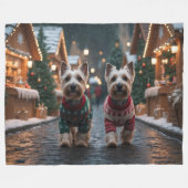 Scottish Terrier Dogs Christmas Snow Holiday フリースブランケット (正面(横))