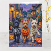 Scottish Terrier Dogs in Halloween Costumes カード (黄色い花)