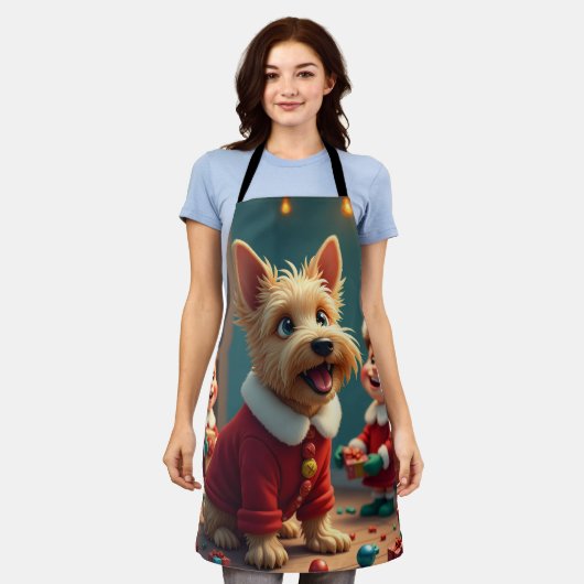 Scottish Terrier Helping Santa’s Elves Christmas エプロン (着用した状態)