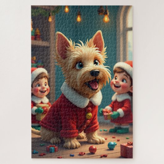 Scottish Terrier Helping Santa’s Elves Christmas ジグソーパズル (縦)
