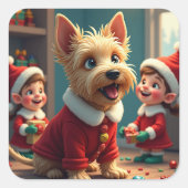 Scottish Terrier Helping Santa’s Elves Christmas スクエアシール (正面)