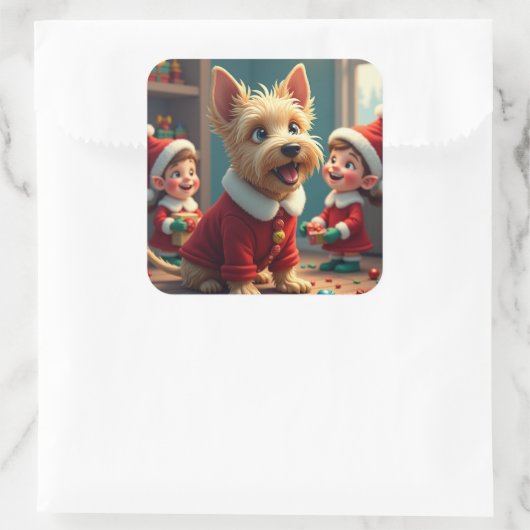 Scottish Terrier Helping Santa’s Elves Christmas スクエアシール (バッグ)