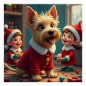 Scottish Terrier Helping Santa’s Elves Christmas ポスター (正面)