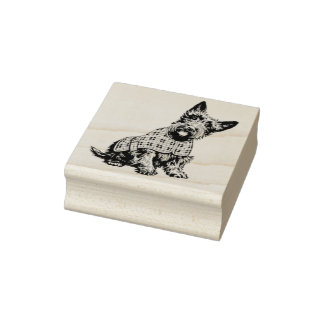Scottish Terrier in a plaid coat - rubber stamp ラバースタンプ