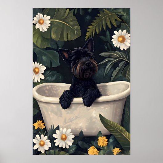 Scottish Terrier In Bathtub Poster, Funny Dog ポスター (正面)