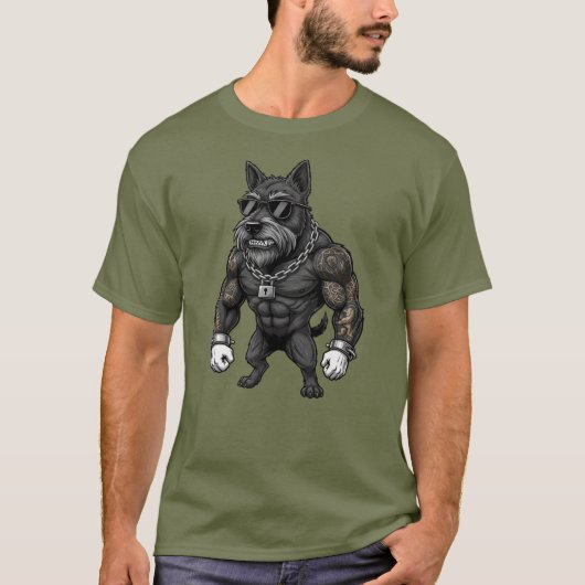 Scottish Terrier, muscular, tattooed, bodybuilder Tシャツ (正面)