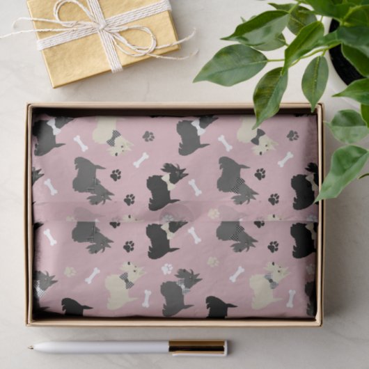 Scottish Terrier Paws and Bones Pink 薄葉紙 (ギフト)