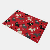 Scottish Terrier Paws and Bones Red ドアマット (アングル)