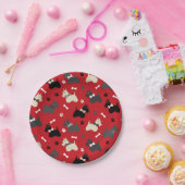 Scottish Terrier Paws and Bones Red ペーパープレート (パーティー)