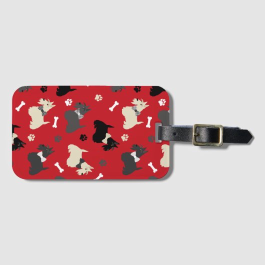 Scottish Terrier Paws and Bones Red ラゲッジタグ (正面横)