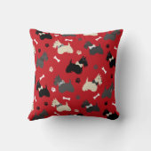 Scottish Terrier Paws and Bones Red Throw Pillow クッション (裏面)