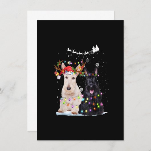 Scottish Terrier Reindeer Santa Hat Xmas Lights Ch 招待状 (正面/裏面)