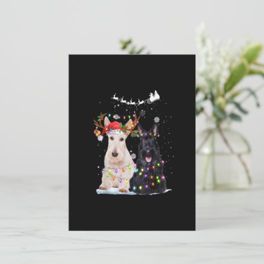 Scottish Terrier Reindeer Santa Hat Xmas Lights Ch 招待状 (スタンド正面)