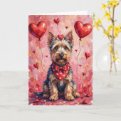 Scottish Terrier Valentine Dog Sitting with Hearts カード (黄色い花)