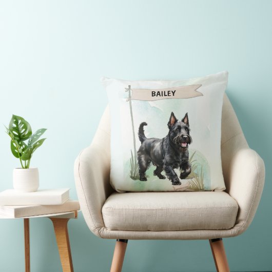 Scottish Terrier Watercolor Personalized Dog クッション (椅子)