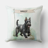 Scottish Terrier Watercolor Personalized Dog クッション (正面)