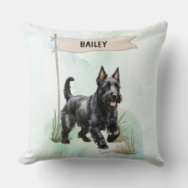 Scottish Terrier Watercolor Personalized Dog クッション