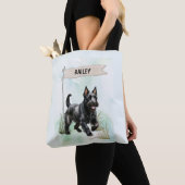 Scottish Terrier Watercolor Personalized Dog トートバッグ (クローズアップ)