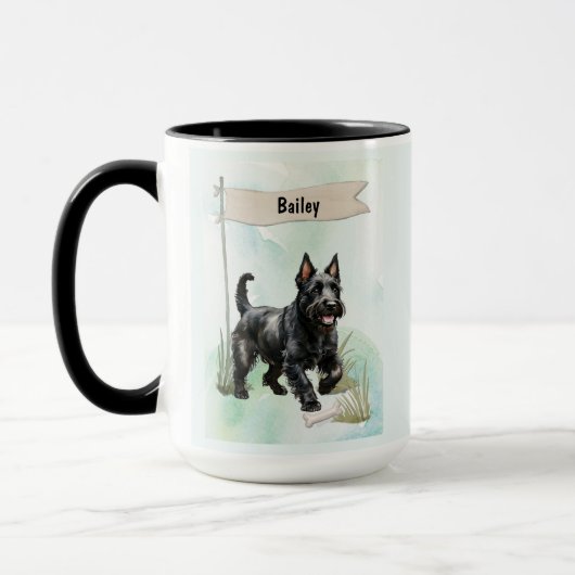 Scottish Terrier Watercolor Personalized Dog マグカップ (左)