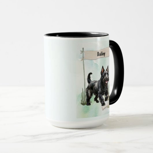 Scottish Terrier Watercolor Personalized Dog マグカップ (正面右)