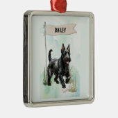Scottish Terrier Watercolor Personalized Dog メタルオーナメント (右)