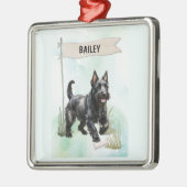Scottish Terrier Watercolor Personalized Dog メタルオーナメント (左)
