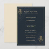 Scottish Thistle Tartan Navy Gold Evening Invitati 招待状 (正面/裏面)