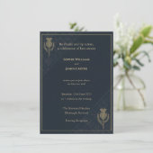 Scottish Thistle Tartan Navy Gold Evening Invitati 招待状 (スタンド正面)