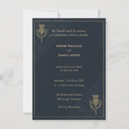 Scottish Thistle Tartan Navy Gold Evening Invitati 招待状