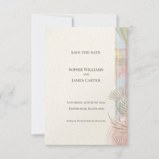 Scottish Thistle Tartan Save the Date | ゴールドエンブレム セーブザデート (正面)