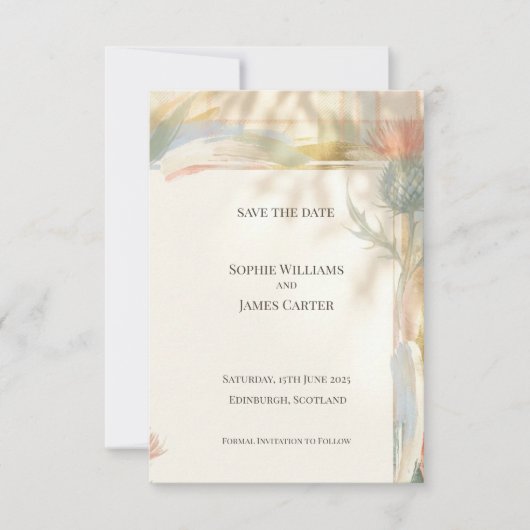 Scottish Thistle Tartan Save the Date | ゴールドエンブレム セーブザデート (正面)