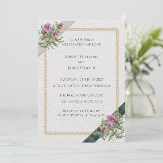 Scottish Thistle Wedding Invitation Celtic Tartan 招待状 (スタンド正面)