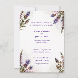 Scottish Watercolour Thistle Wedding Invitation 招待状