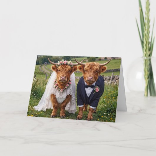 Scottish Wedding Highland Cows カード (正面)
