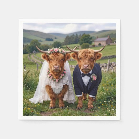 Scottish Wedding Highland Cows スタンダードカクテルナプキン (正面)