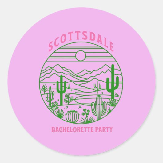 scottsdale bachelorette pink cactus ラウンドシール (正面)