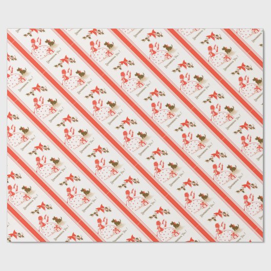 Scottyの赤く黒い女の子のビクトリアンなクリスマスのカード設計 ラッピングペーパー (フラット)