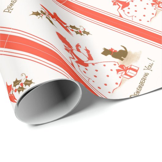Scottyの赤く黒い女の子のビクトリアンなクリスマスのカード設計 ラッピングペーパー (ロールコーナー)