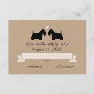 Scotty犬はRSVPの応答の結婚のシルエットを描きます 出欠カード
