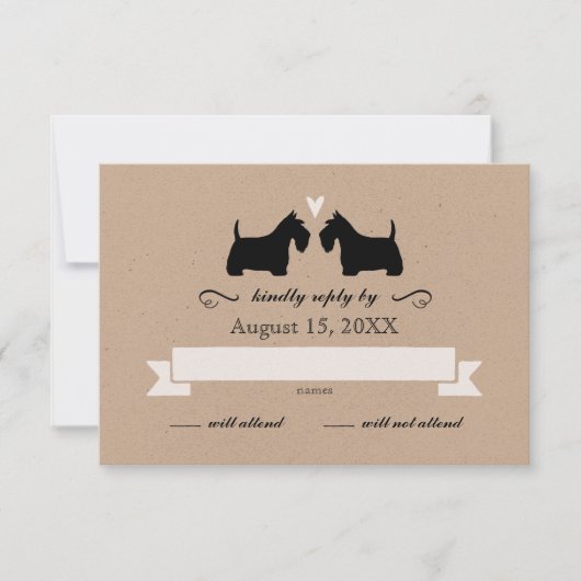 Scotty犬はRSVPの応答の結婚のシルエットを描きます 出欠カード (正面)