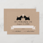Scotty犬はRSVPの応答の結婚のシルエットを描きます 出欠カード (正面/裏面)
