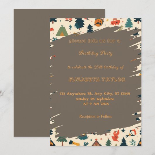 scout Camping party birthday invitation 招待状 (正面/裏面)