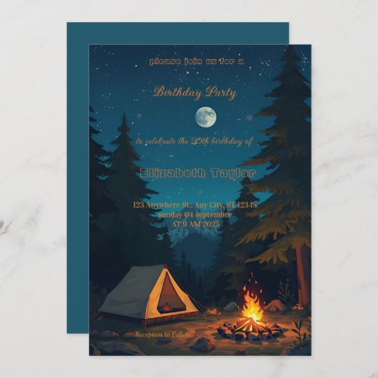 scout Camping party birthday  invitation 招待状 (正面/裏面)