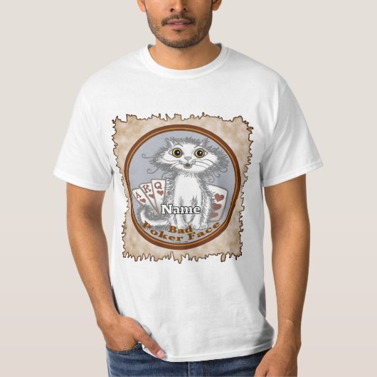 Scraggles Cat Poker Face Tシャツ (正面)