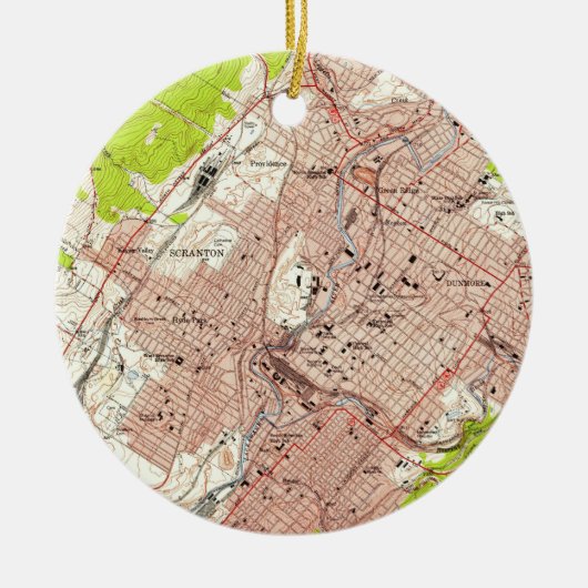 Scrantonペンシルバニア(1947年)のヴィンテージの地図 セラミックオーナメント (正面)