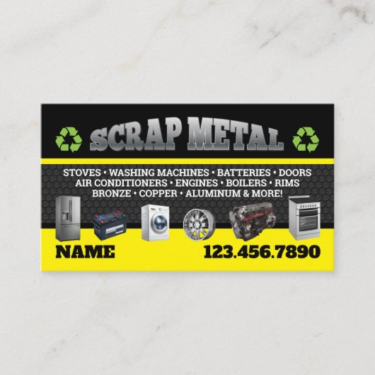 Scrap Metal Pickup Business Cards English-Spanish 名刺 (正面)