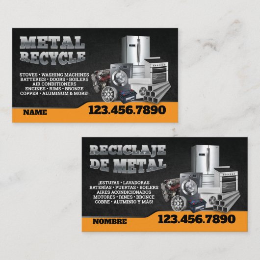 Scrap Metal Recycle English-Spanish Business Card 名刺 (正面/裏面)