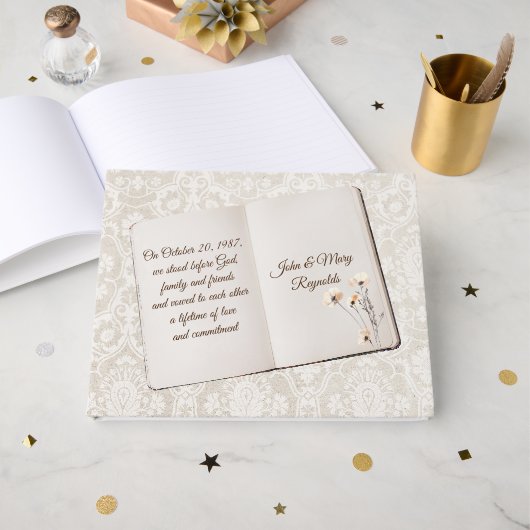 Scrapbook On Damask For Anniversary Party ゲストブック (正面見開き)